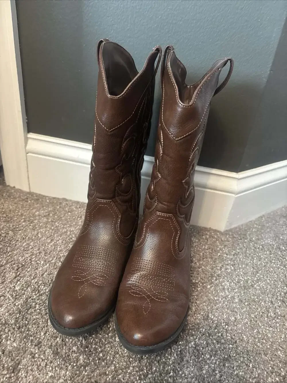 Cat & Jack Chiara Brown Western Cowboy Boots with Side Zipper